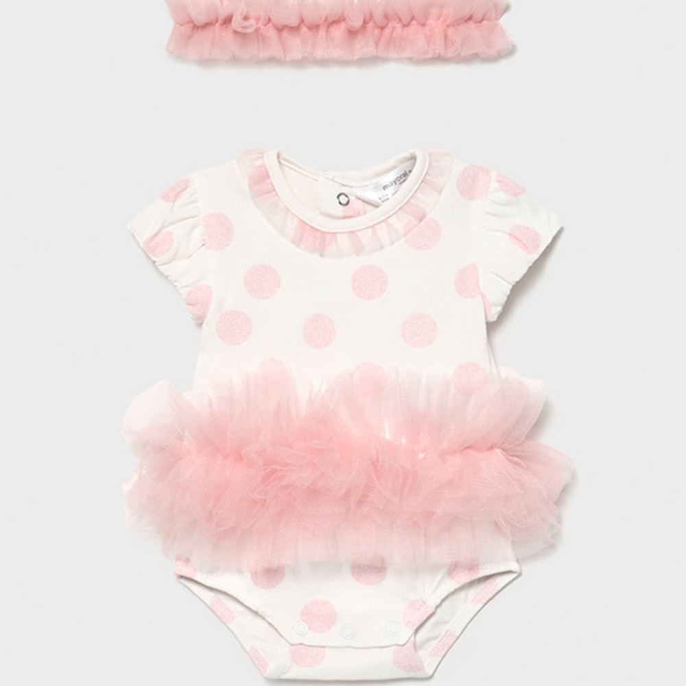 Mayoral Polka-Dot Tutu Bodysuit with Tulle Headband - Baby Girl 6-9 months